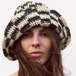 Zara Women's Checkered 100% Cellulose Paste Bucket Hat